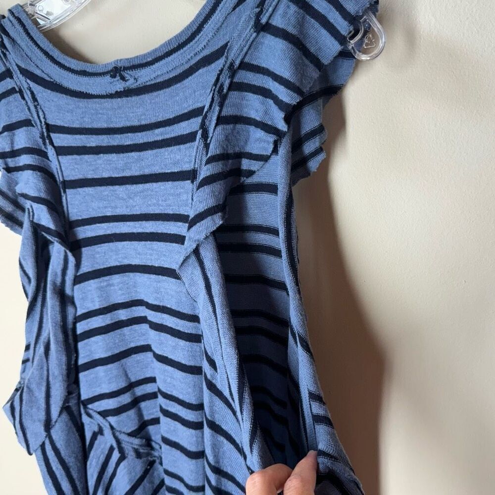 Free People Blue Striped Tunic Dress Between the Lines XS Flutter Ruffles Linen - Picture 16 of 16